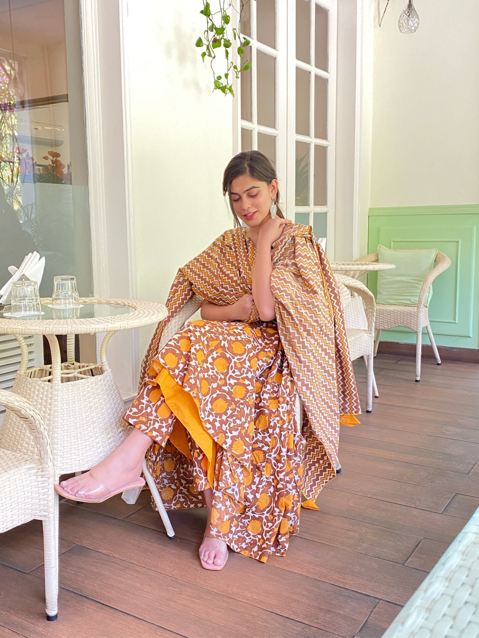 mustard brown cotton suit set