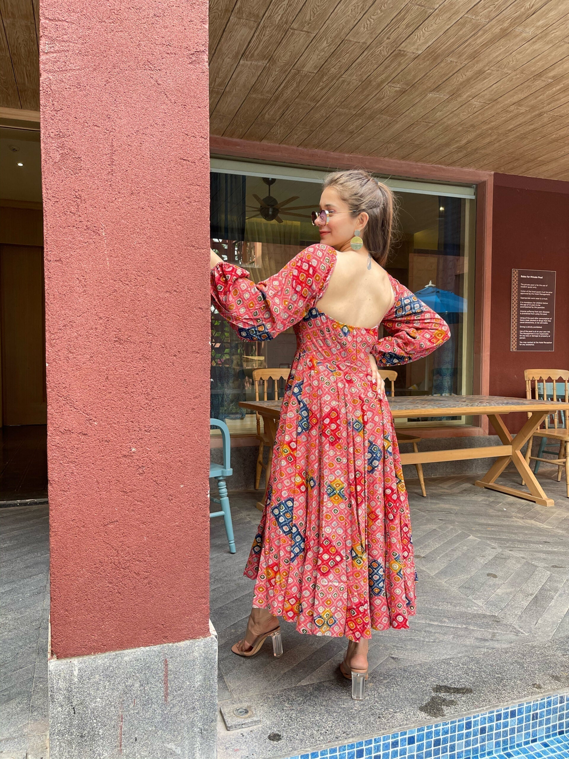 laksha peach knee length dress