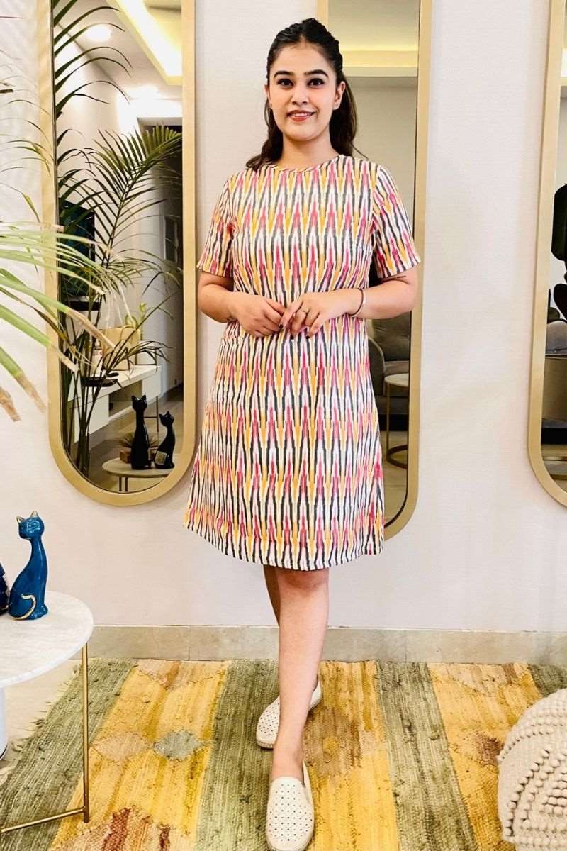 MULTI-COLOR IKAT SHIFT DRESS