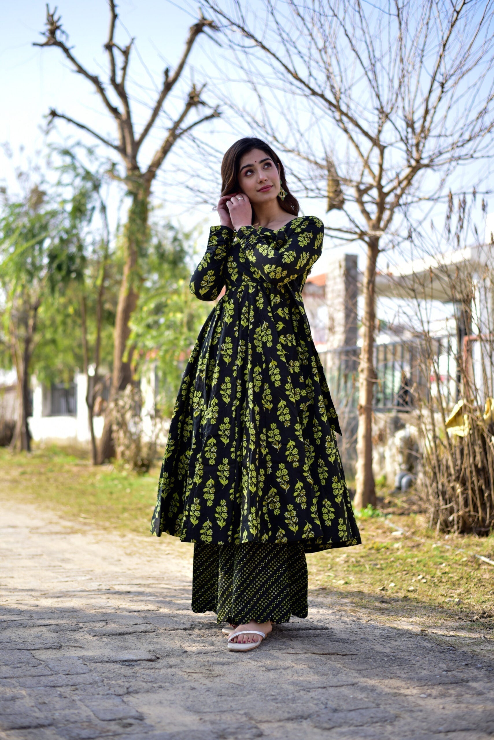 moonless black cotton suit set