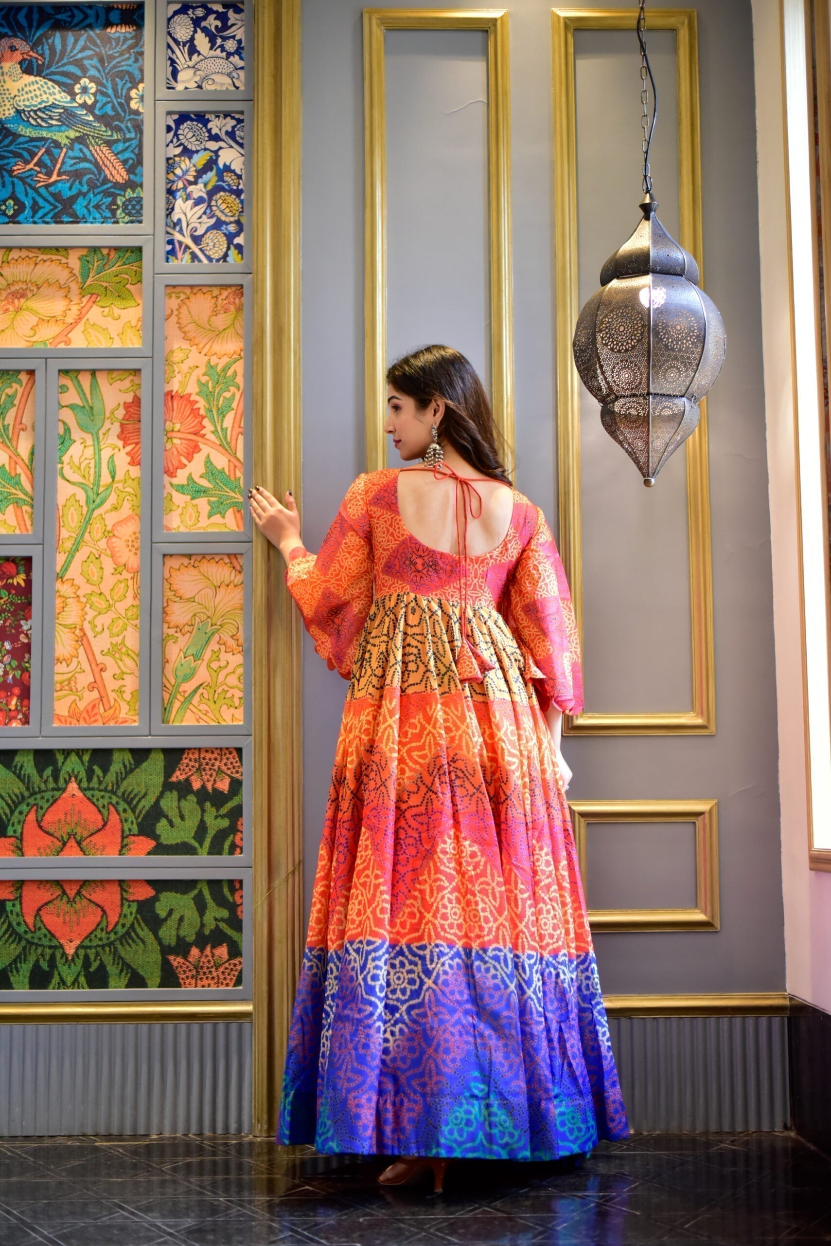 multicolor pearl chanderi maxi