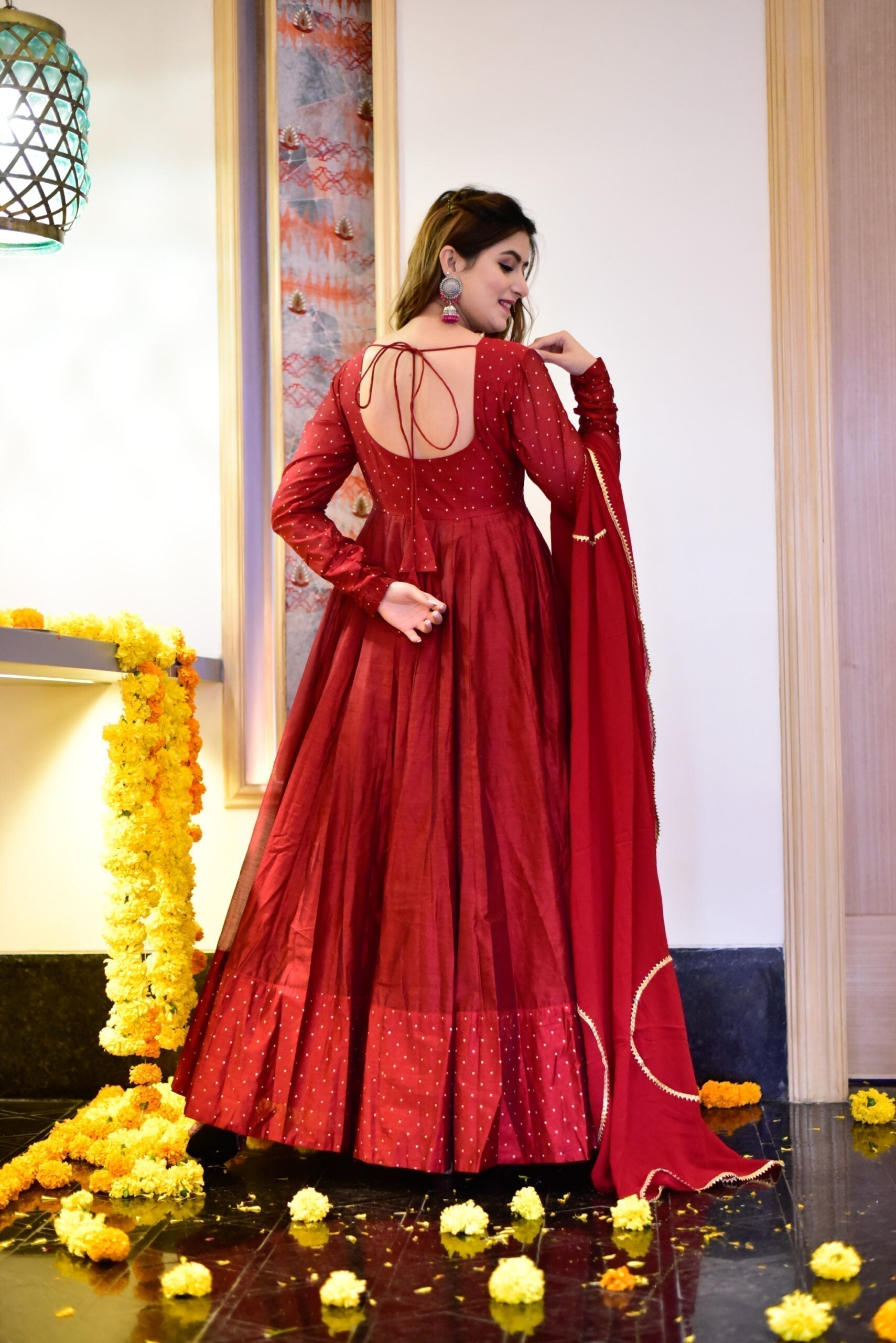 maroon mazarine chanderi maxi set