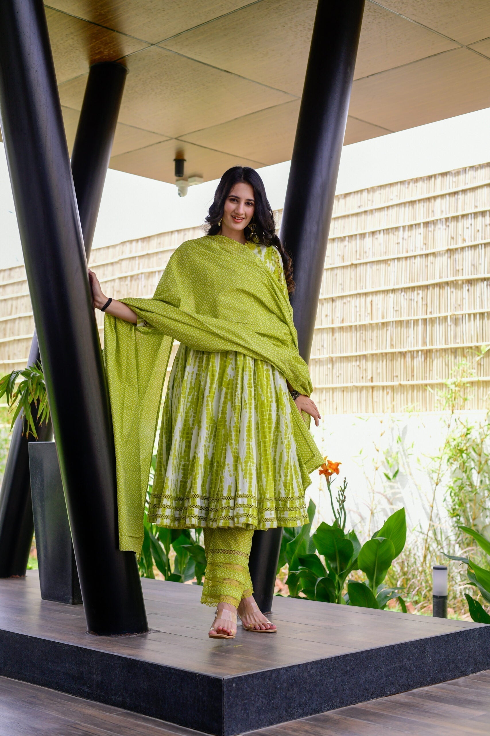 Mouni shibori green suit set