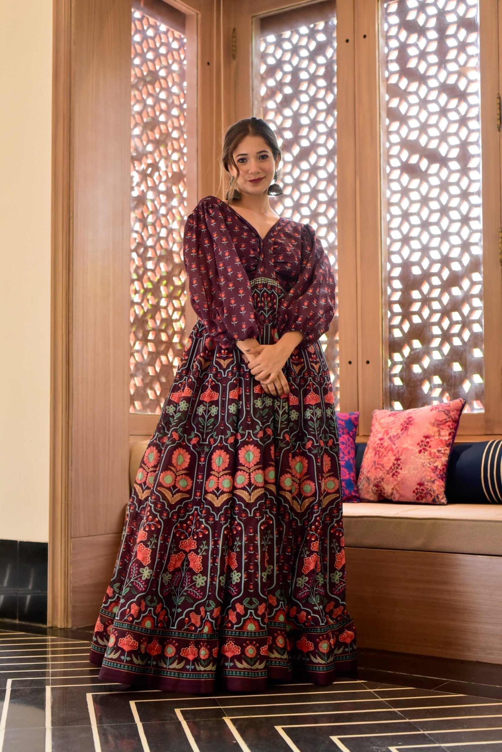 meadow wine chanderi maxi