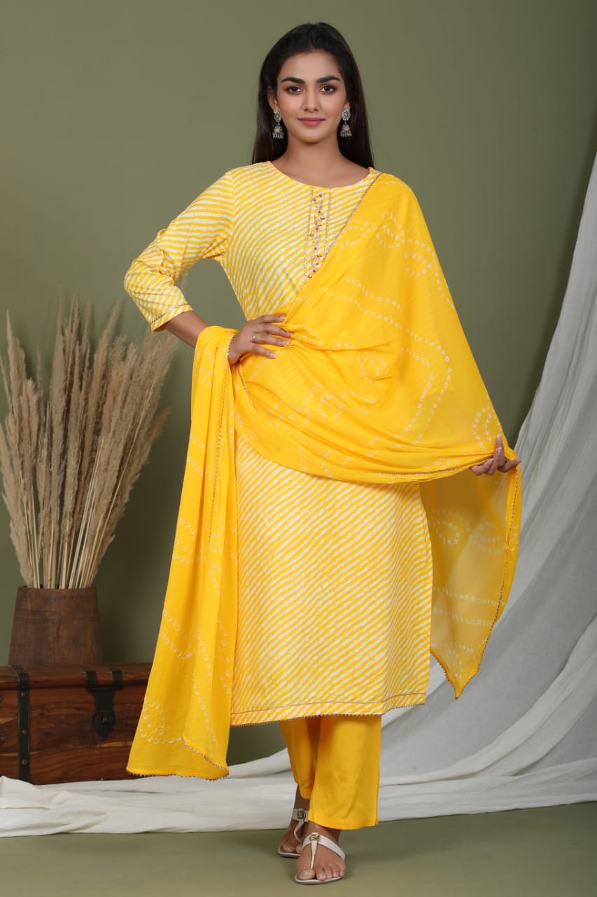 Kesariyavanity The All Season Leheriya Bandhani Suit Set - DEAL