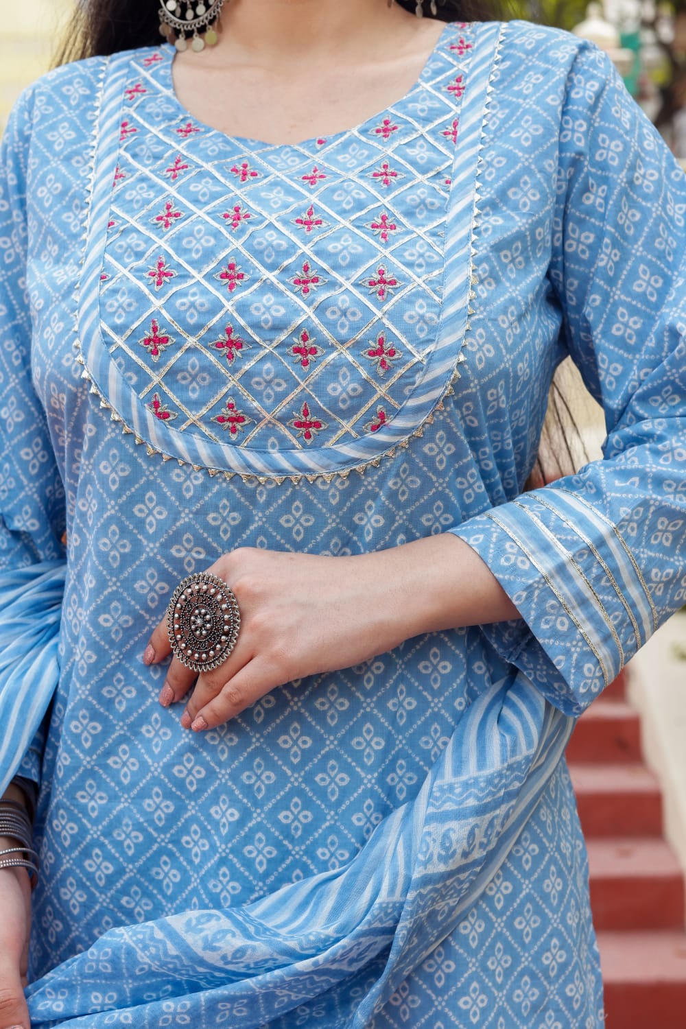 Powder Blue Breathable Relaxing Fit Cotton Suit (3 piece)