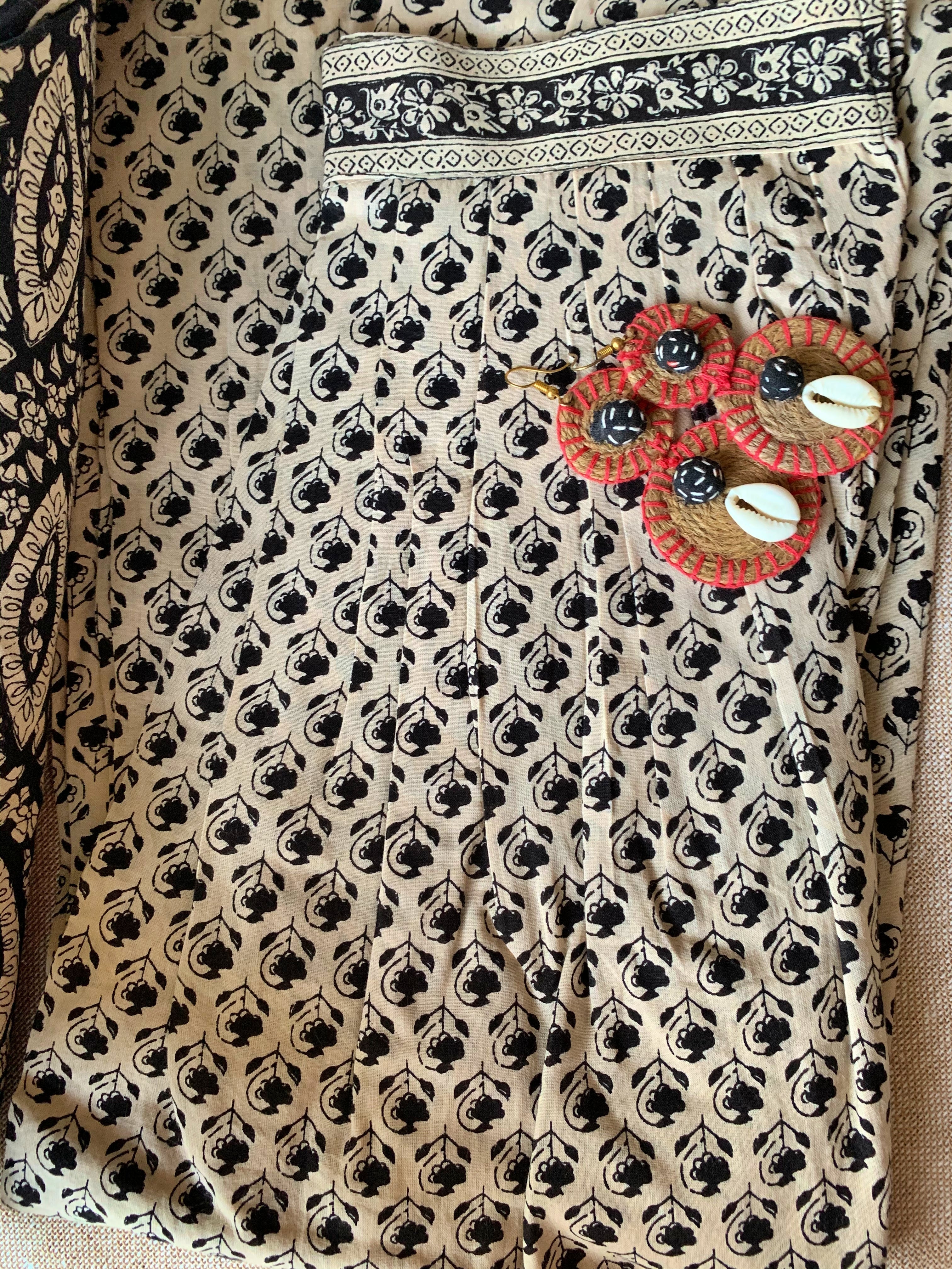 Hand Embroidered Black Ajrakh Afghan Pant Kurta Set with Dupatta - 3 pc