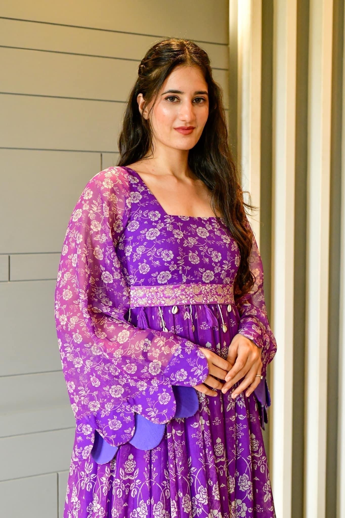 Madhumita purple georgette dress