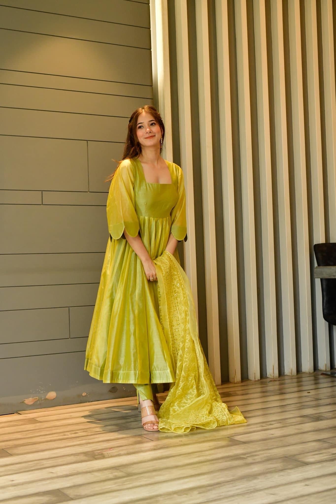 light green chanderi suit set