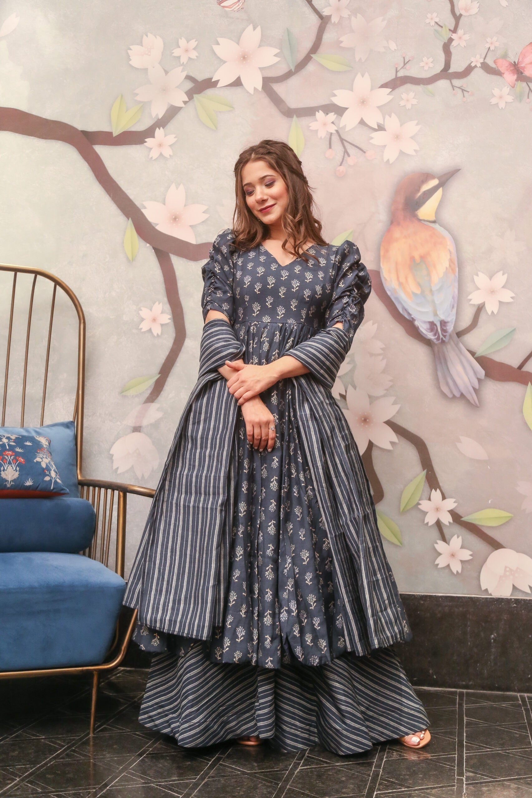 gazelle grey muslin kurta palazzo set