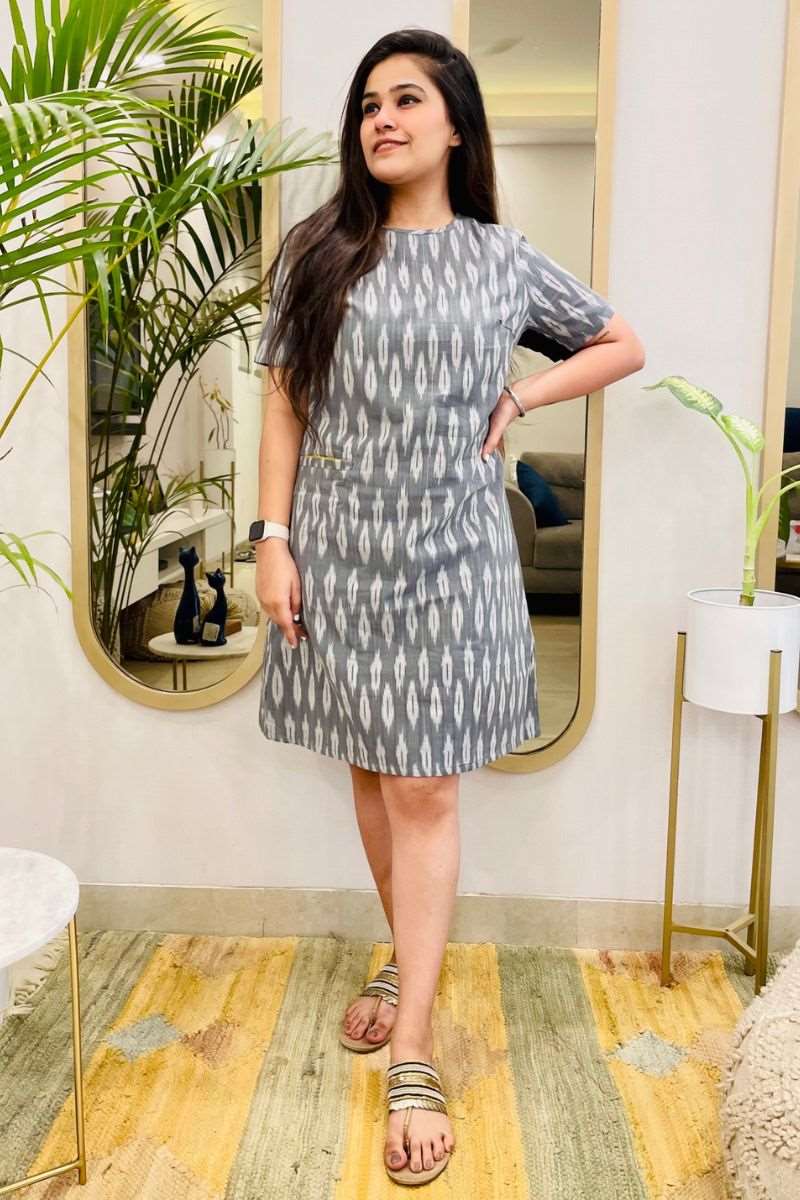 GREY IKAT SHIFT DRESS