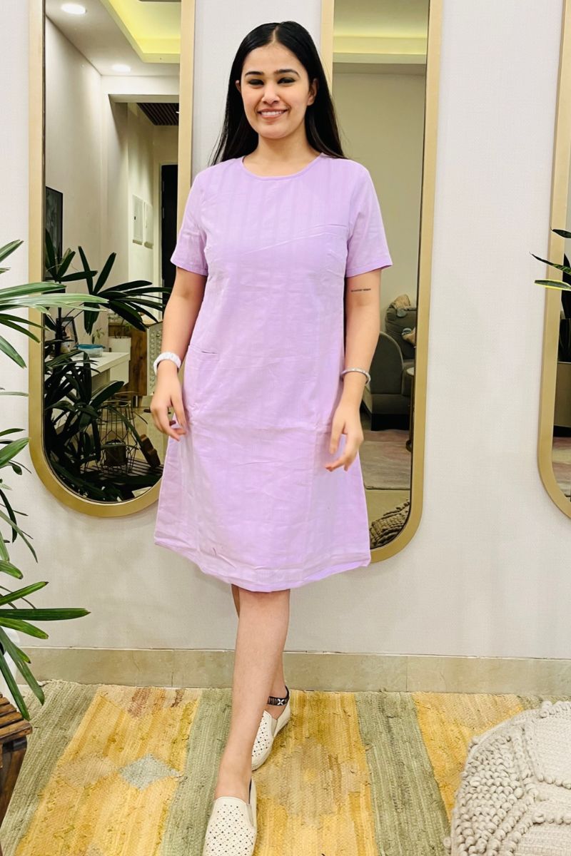 LAVENDER EMBROIDERED SHIFT DRESS
