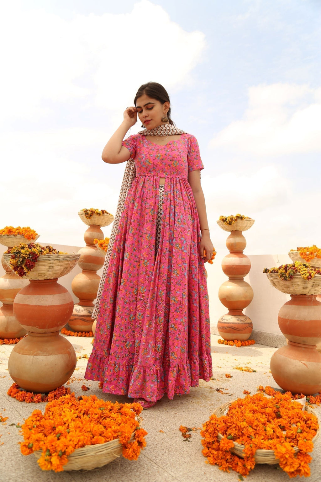 FRILL FRONT SLIT KURTA PANTS SET