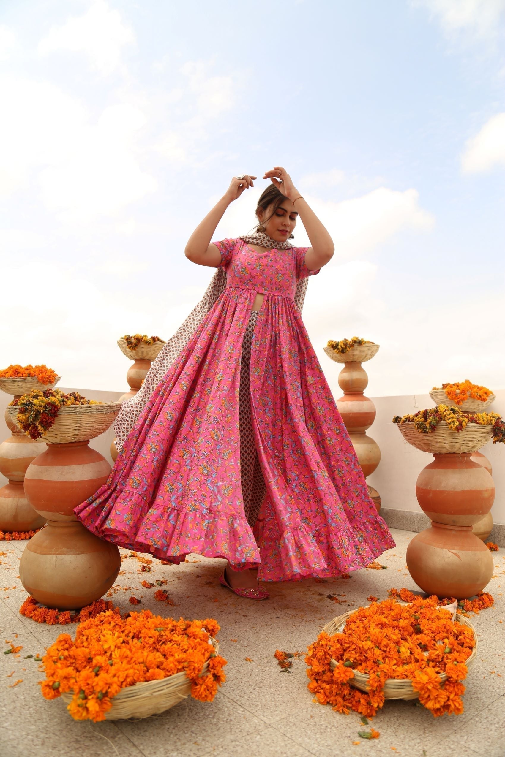 FRILL FRONT SLIT KURTA PANTS SET