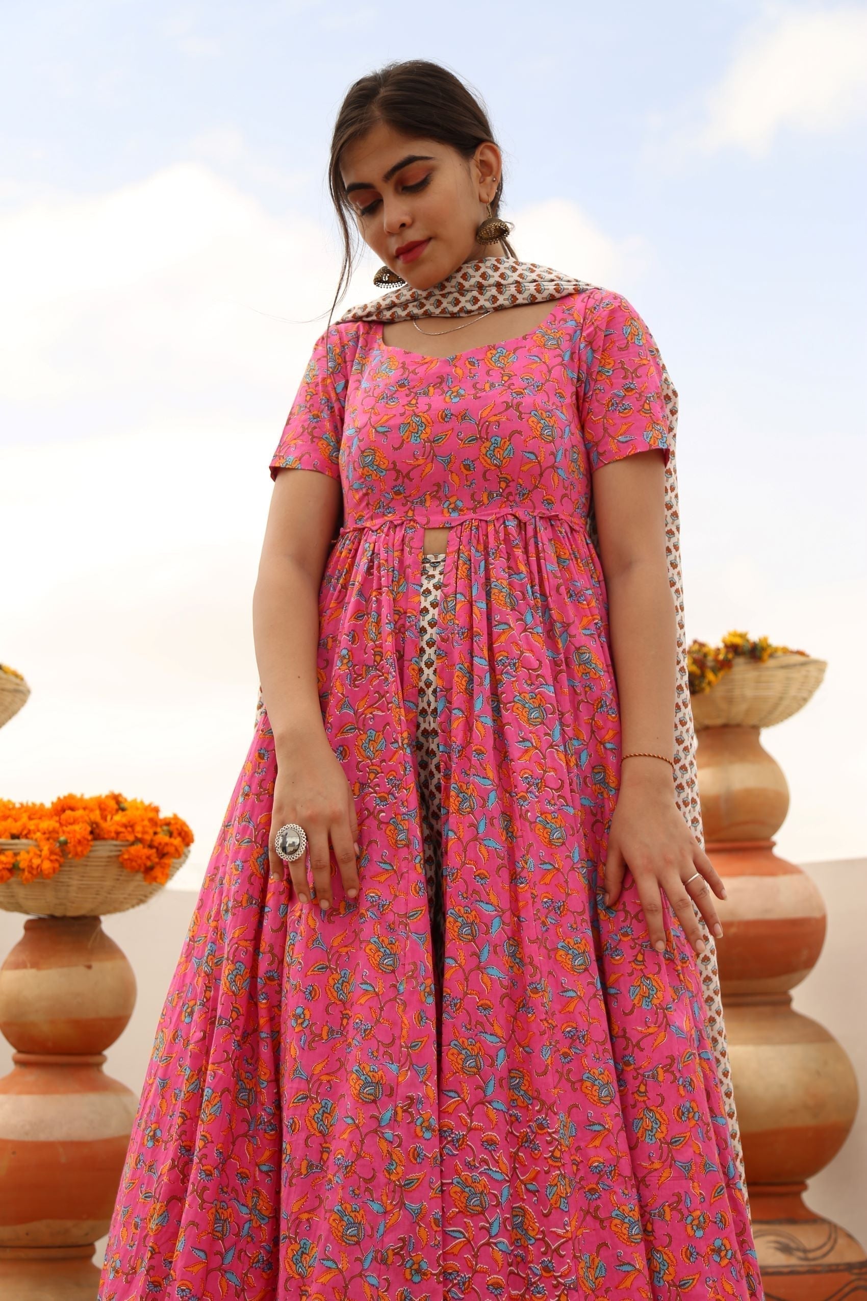 FRILL FRONT SLIT KURTA PANTS SET