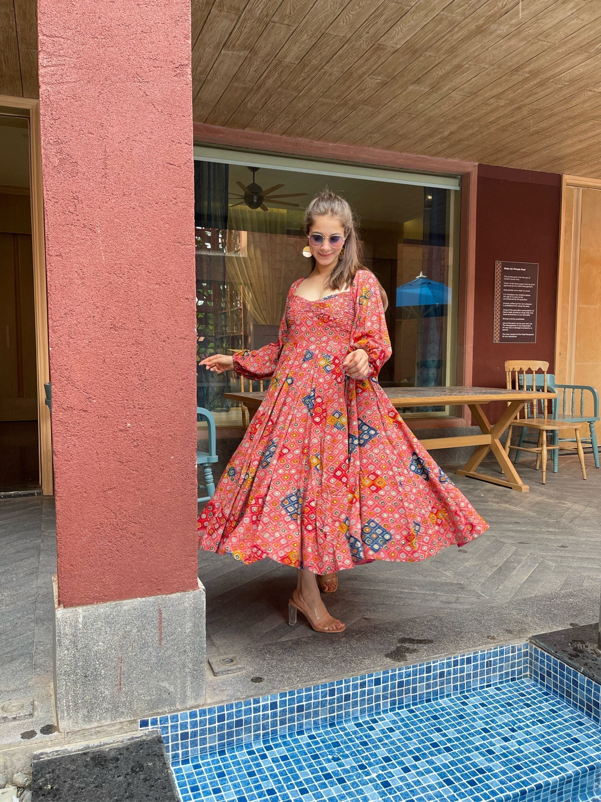 laksha peach knee length dress