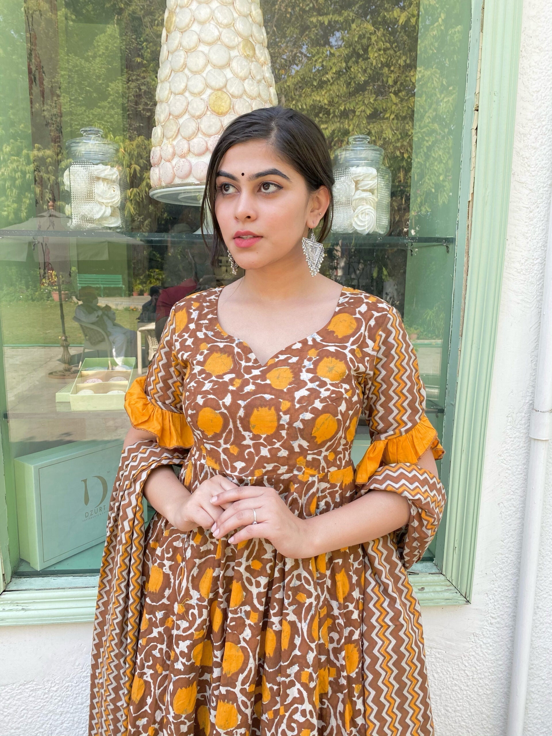 mustard brown cotton suit set