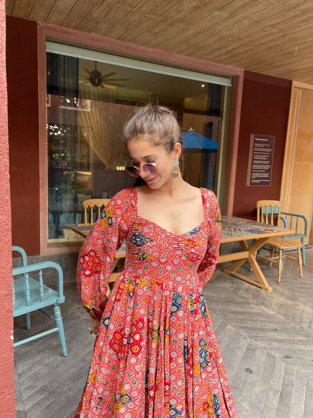 laksha peach knee length dress