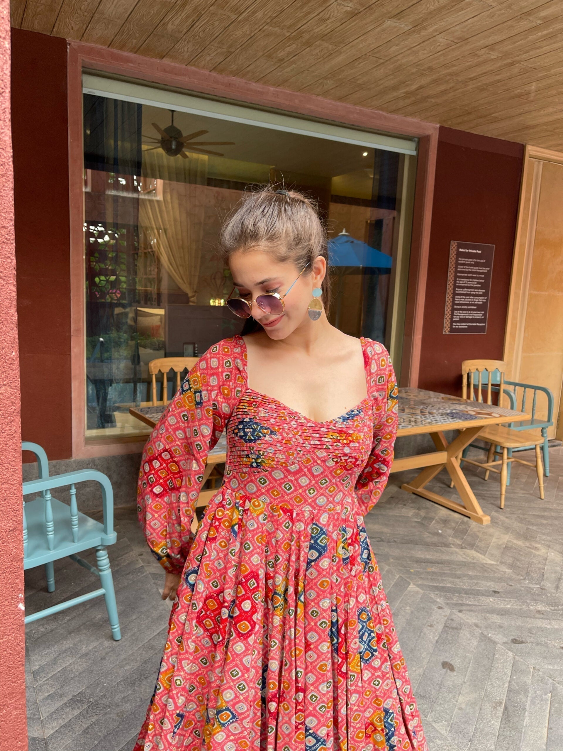 laksha peach knee length dress