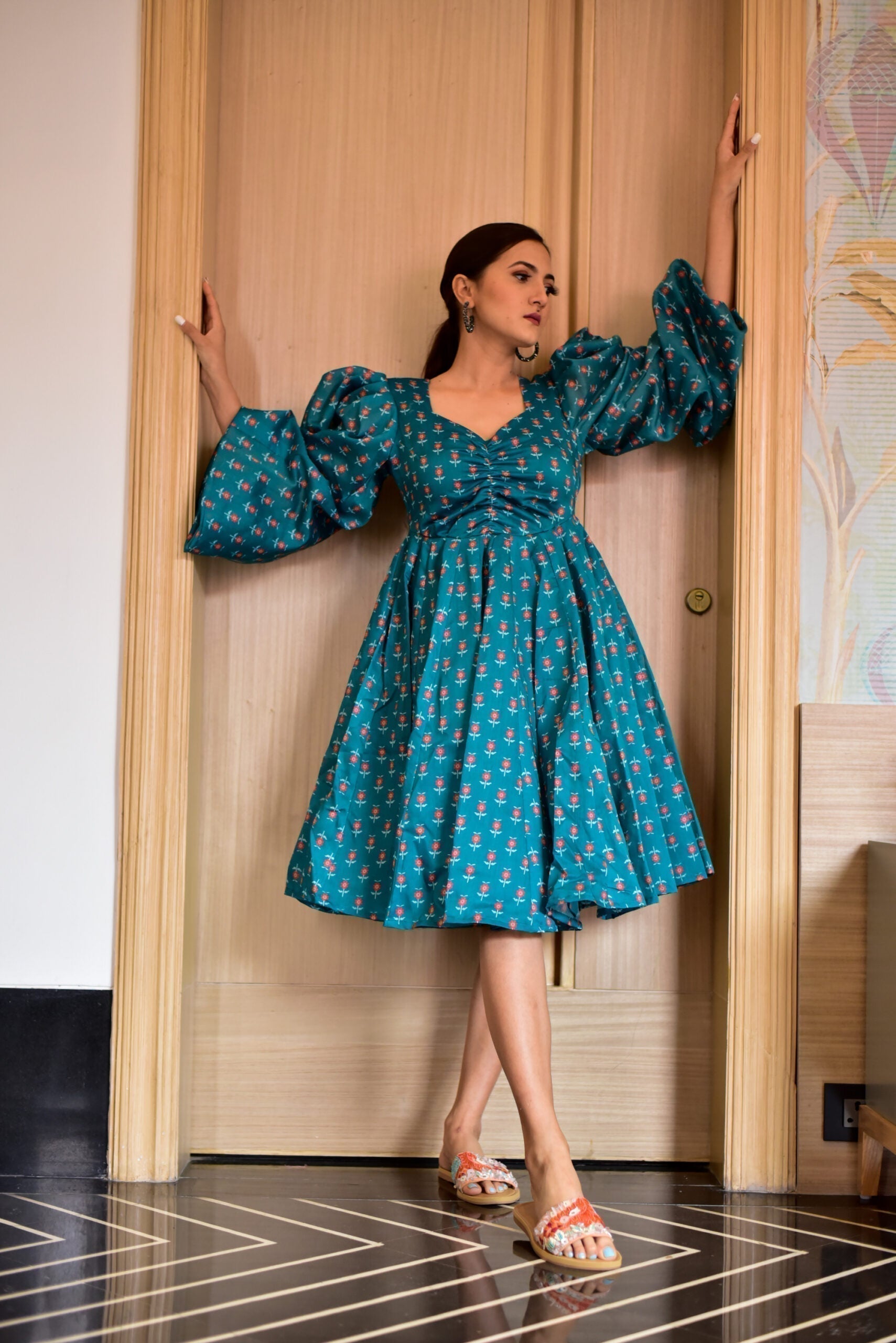 kyrstle green chanderi dress