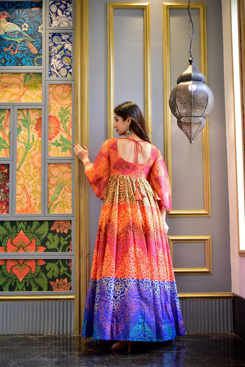 multicolor pearl chanderi maxi