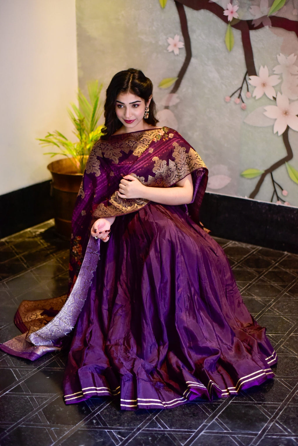 Mariyam purple silk maxi set