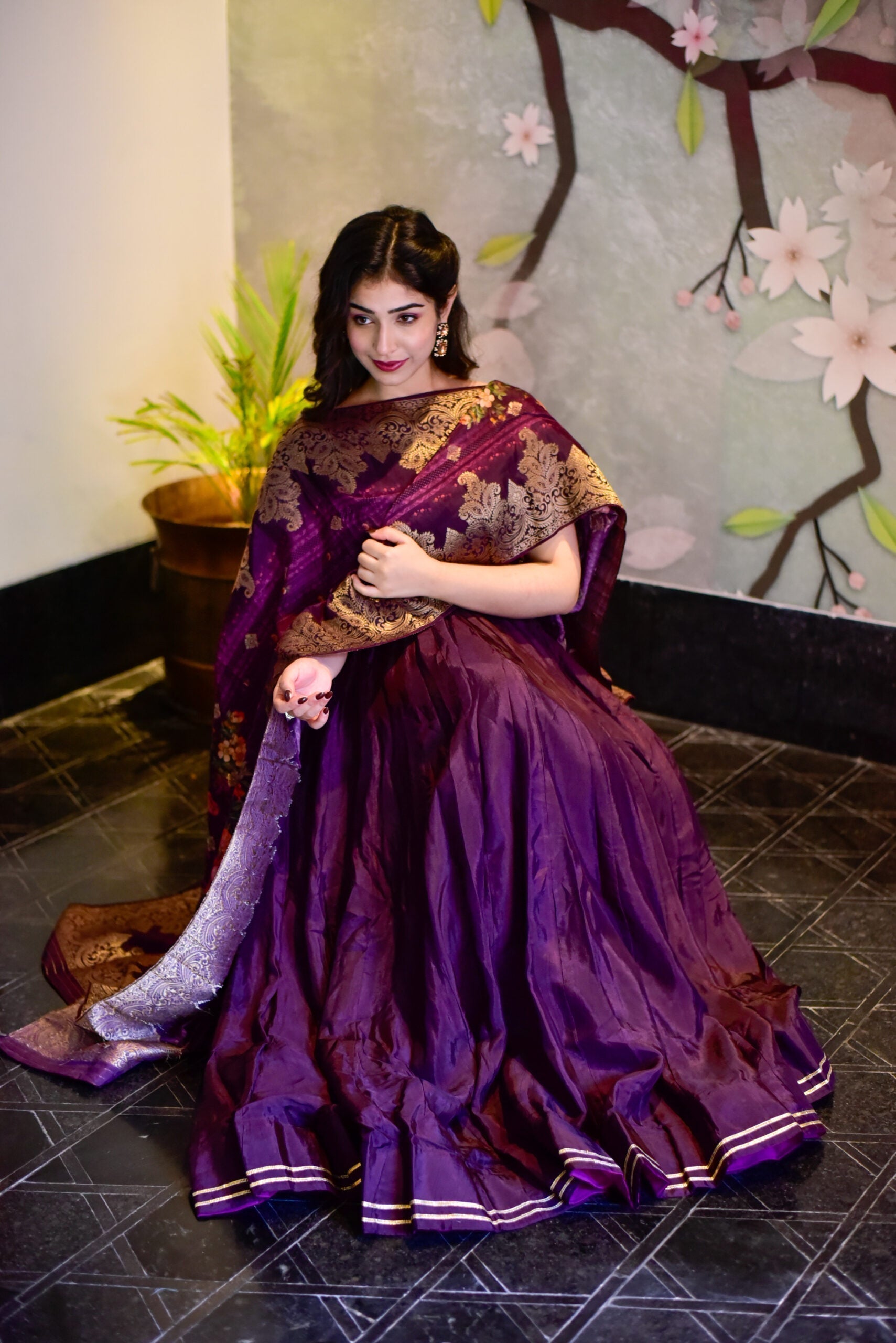 Mariyam purple silk maxi set