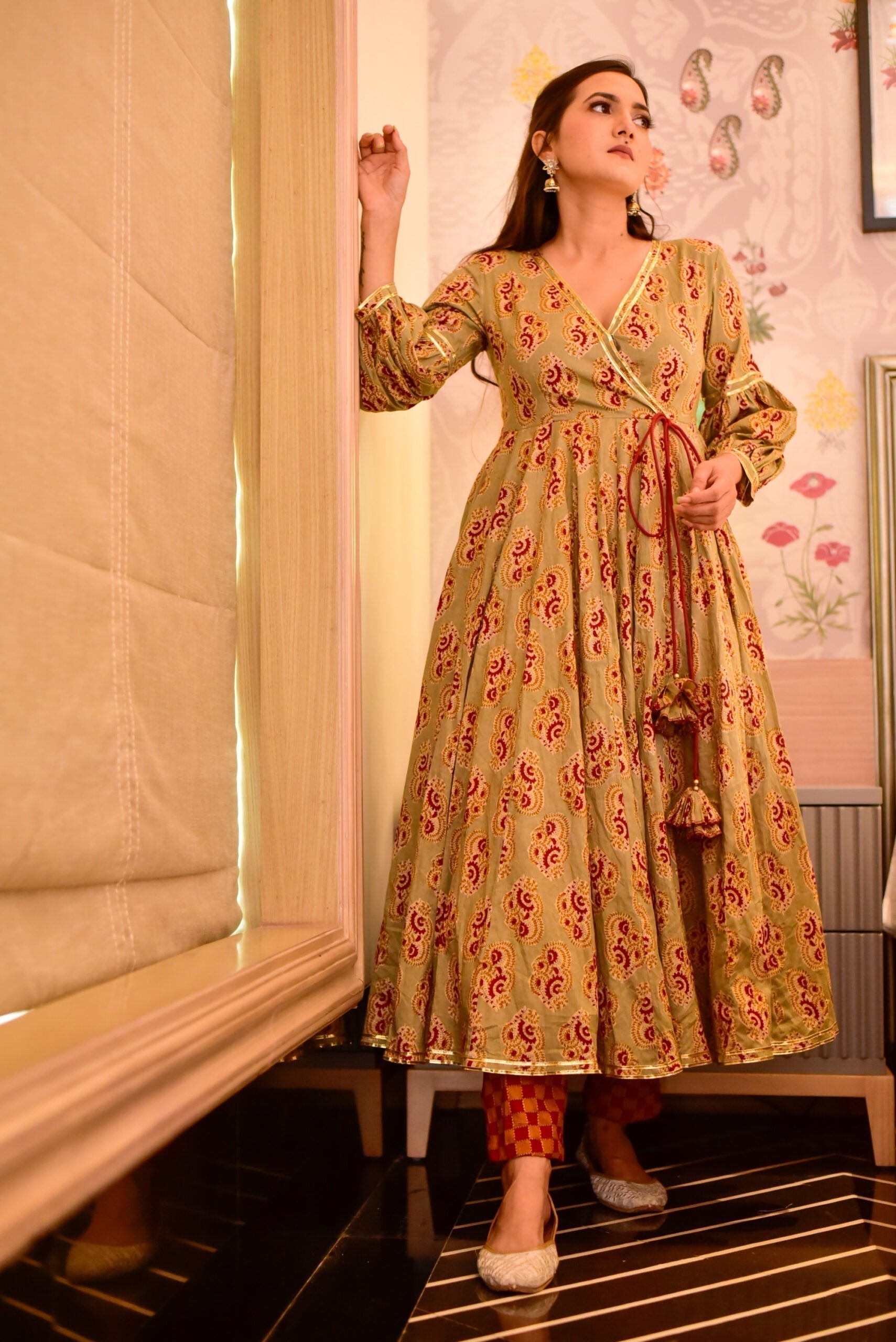 melina beige cotton suit set