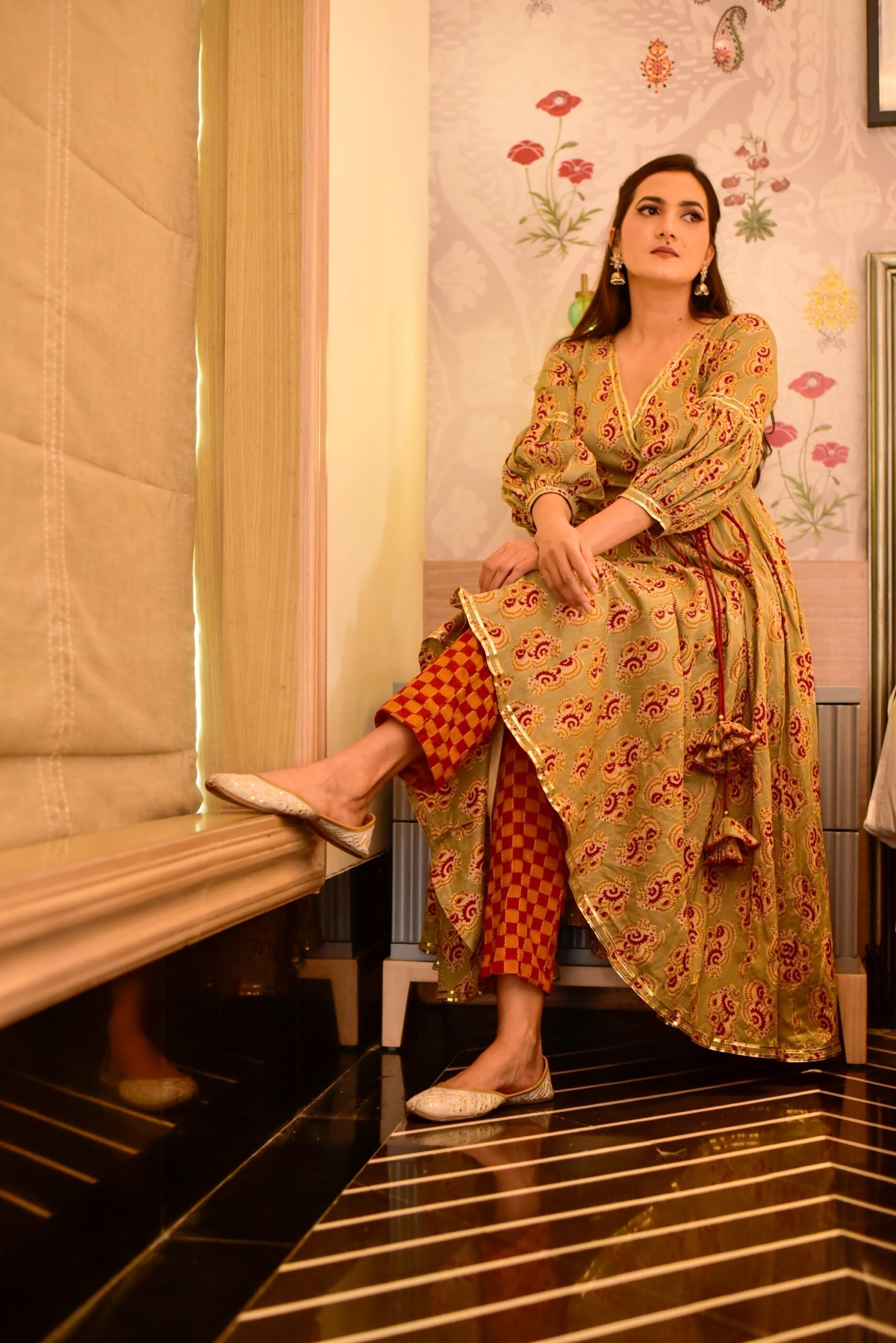 melina beige cotton suit set