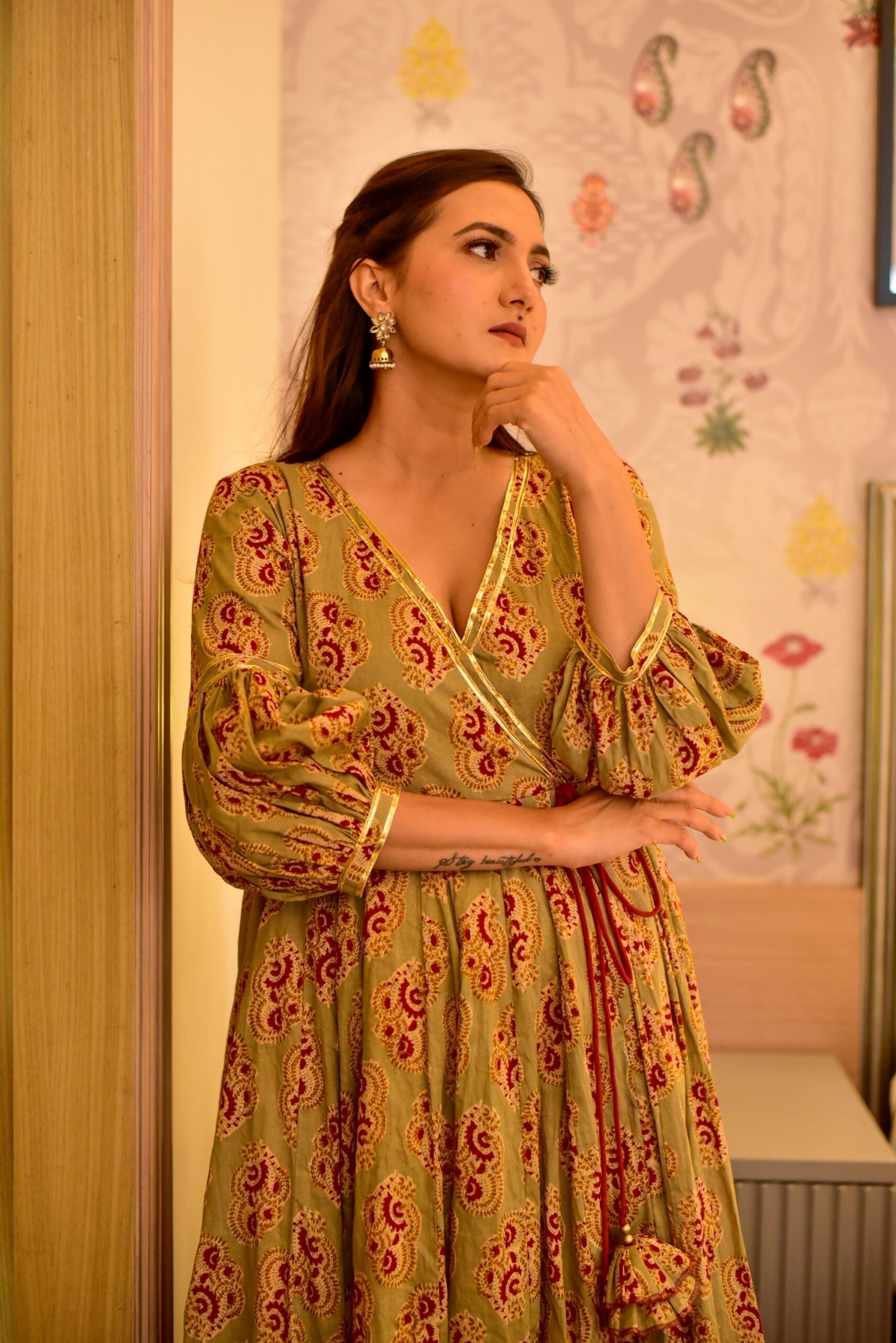 melina beige cotton suit set