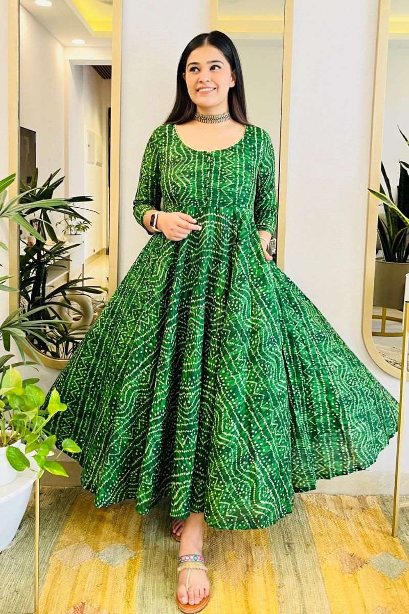 GREEN BANDHANI TWIRL MAXI DRESS
