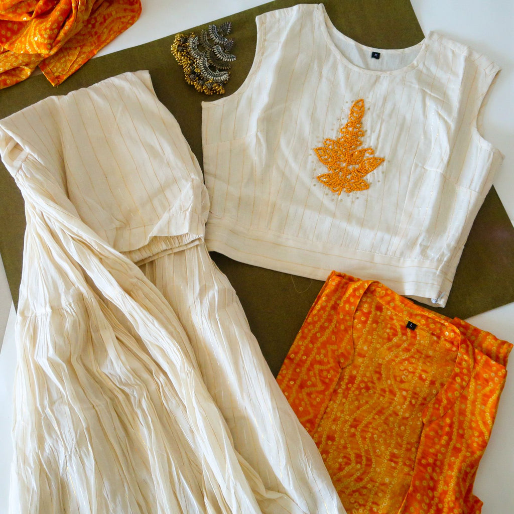 KesariyaVanity Exotic Cotton Lurex Crop Top & Sharara Suit with Jacket - DEAL OF TODAY