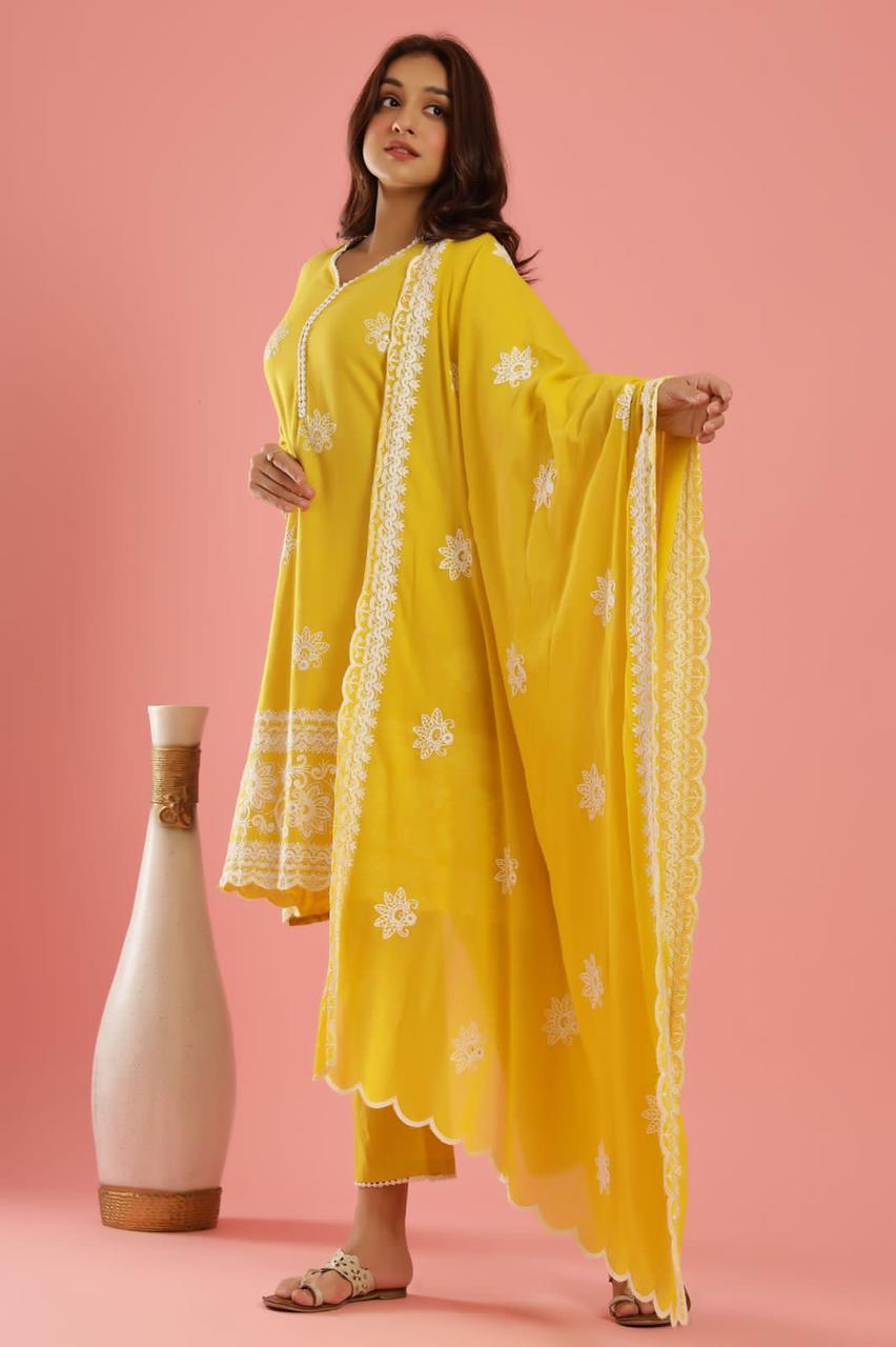KesariyaVanity Sunshine Yellow Handwork Suit Set - DEAL