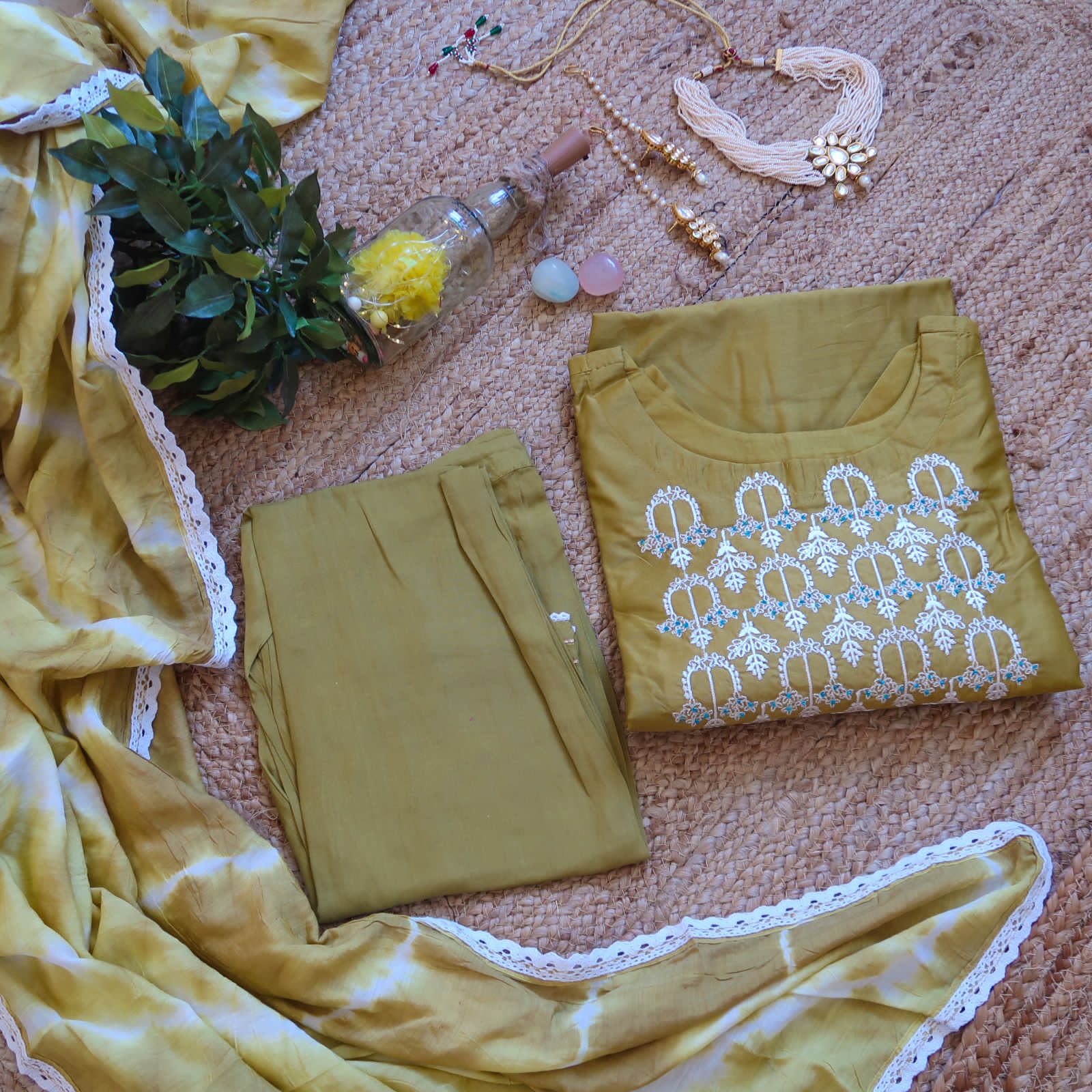 KesariyaVanity Olive Tie Dye Festive Ready Suit Set - DEAL