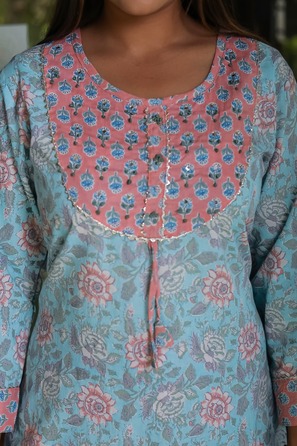 Floral  Breathable Soft Sky Relaxing Fit Cotton Suit (3 piece)