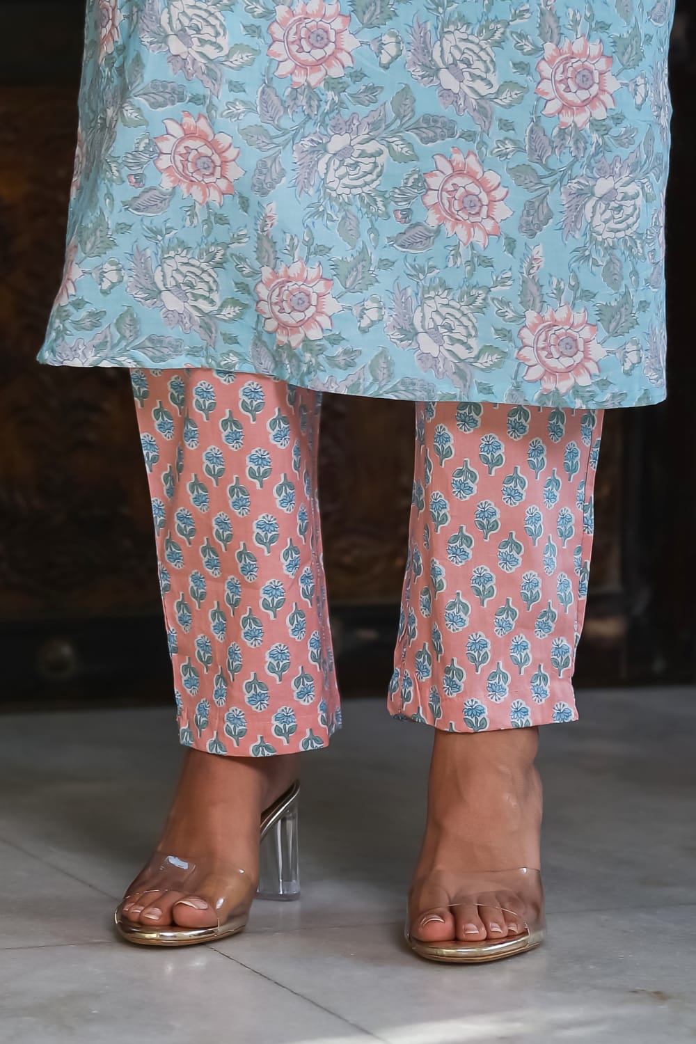 Floral  Breathable Soft Sky Relaxing Fit Cotton Suit (3 piece)