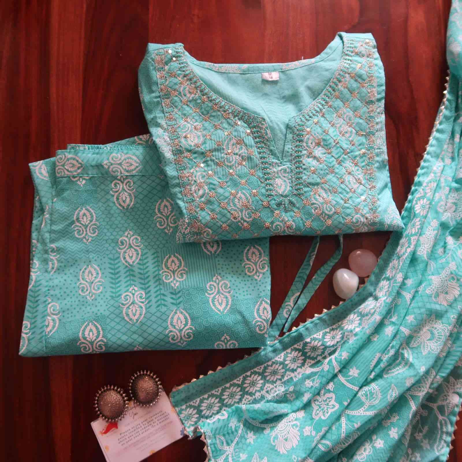 Turquoise White Sequin Suit (3 piece)