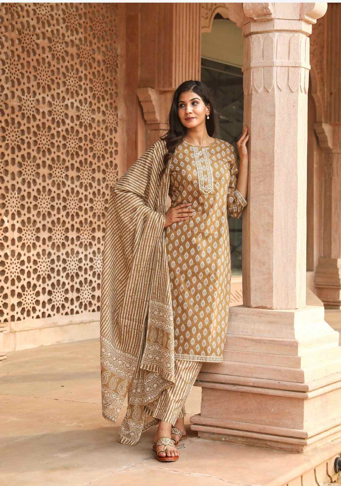 Retro Feels Brown Babe Cotton Suit Set (3 Piece)