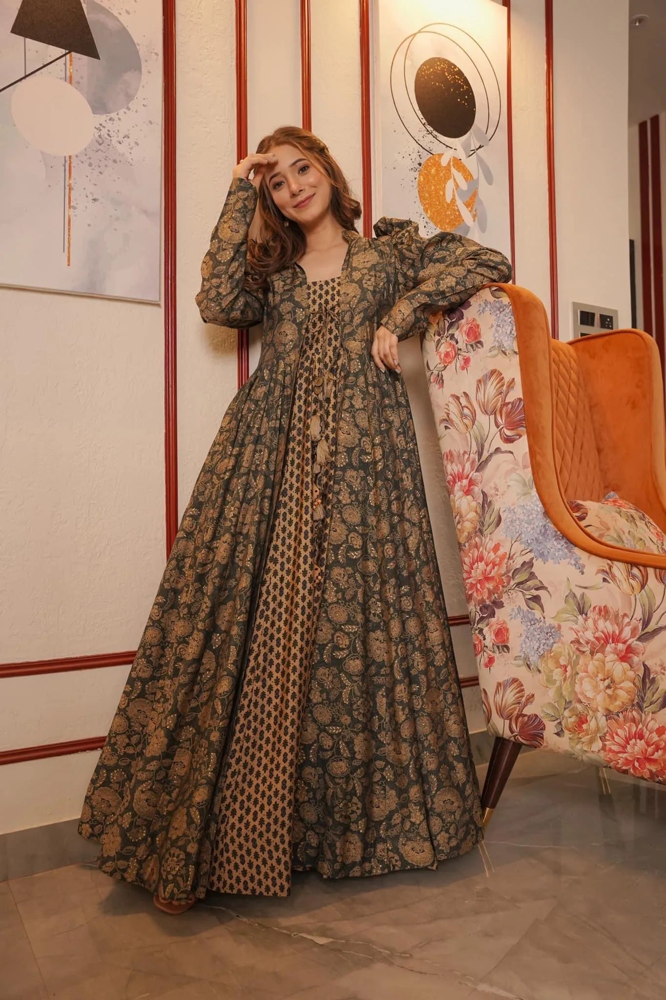 grey floral shrug set