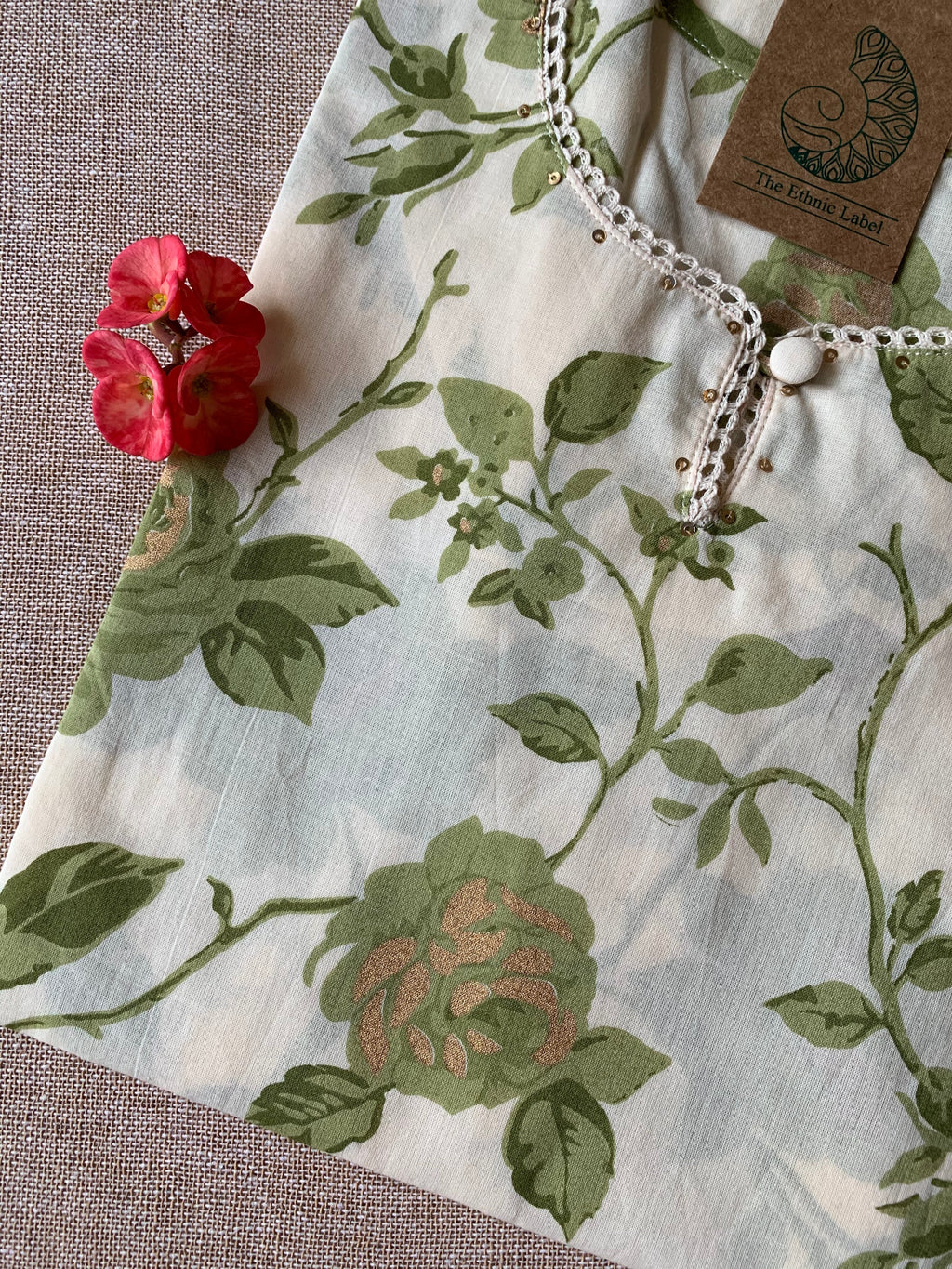 Cream Mehendi "Gold" Cotton Kurta