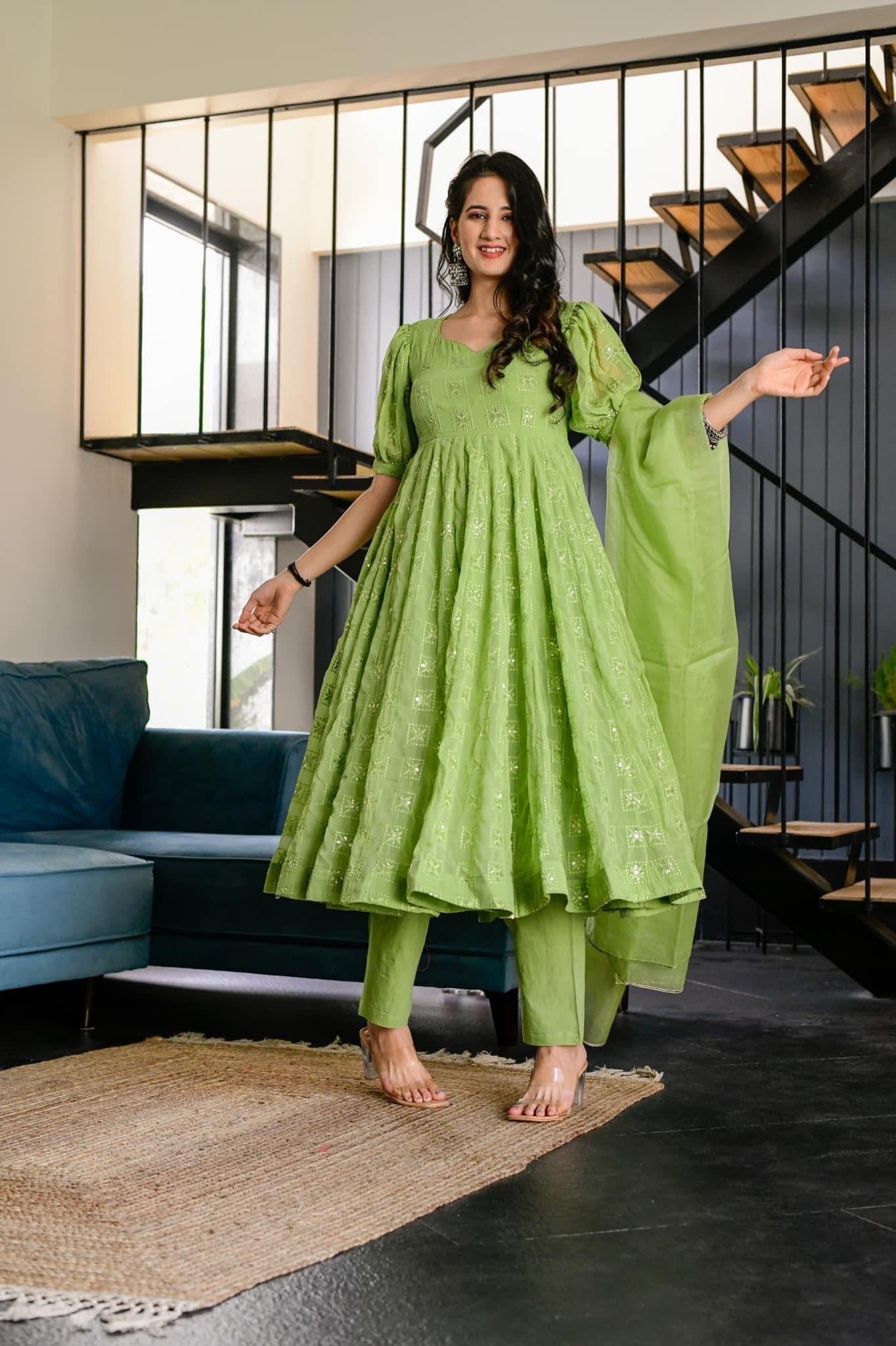 Falguni green georgette suit set