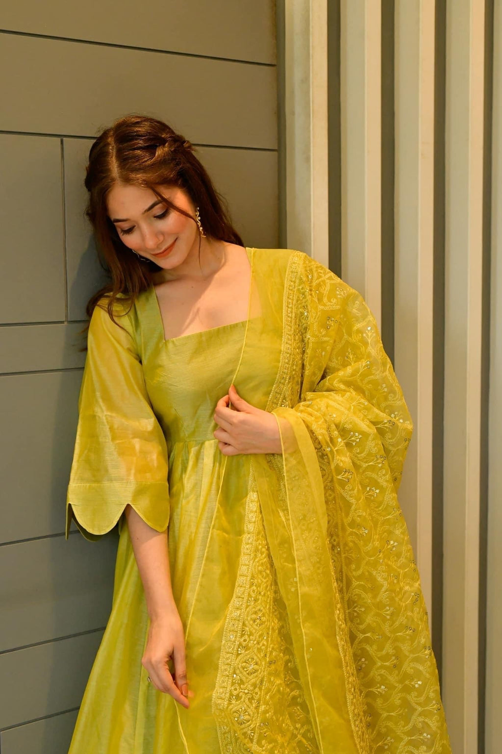 light green chanderi suit set