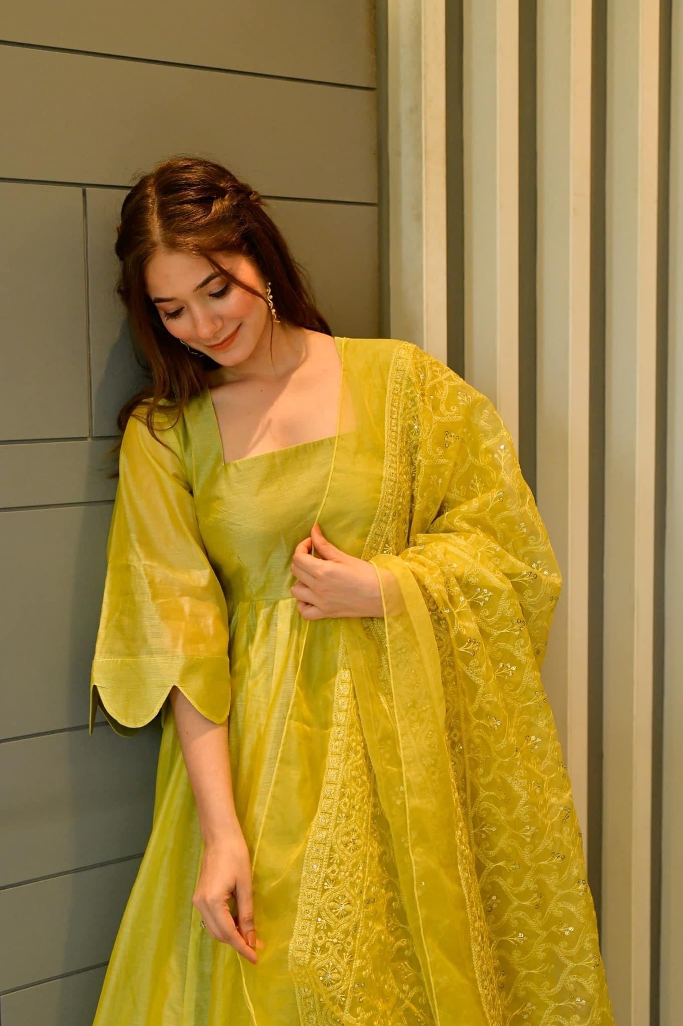 light green chanderi suit set