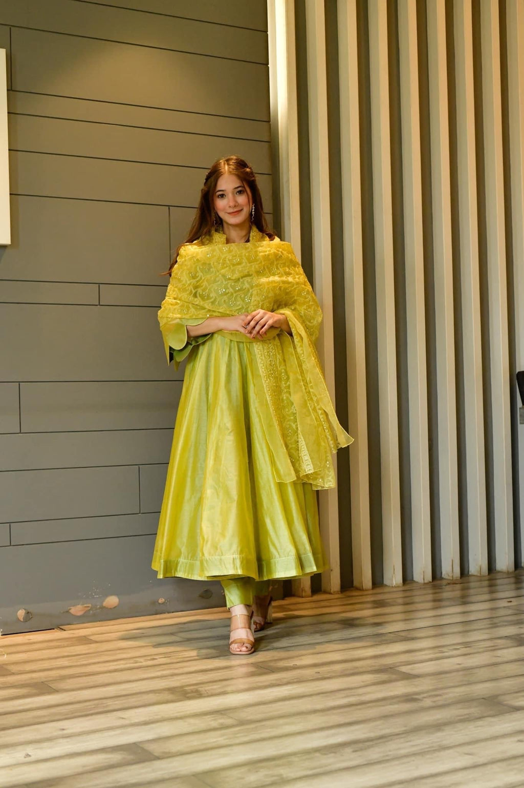 light green chanderi suit set