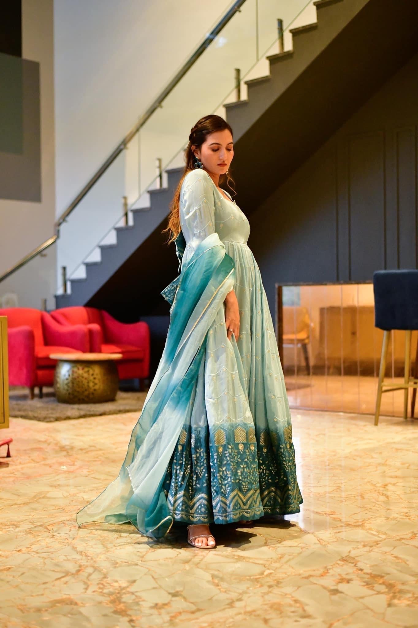 hazel ombre silk embroidered set